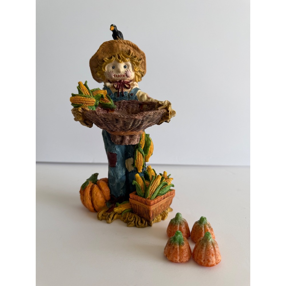 Harvest Scarecrow Figurine with Removable Pumpkins Fall Thanksgiving Decor 8.5in